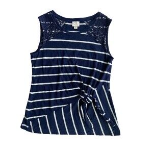 Postmark By Anthropologie Womens Sail Away Tank Top Size XS Blue Stripe Coastal‎